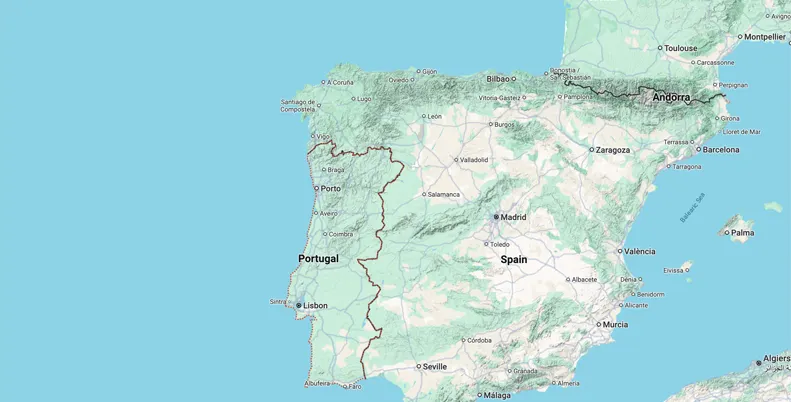 Portugal borders Spain and Happiness